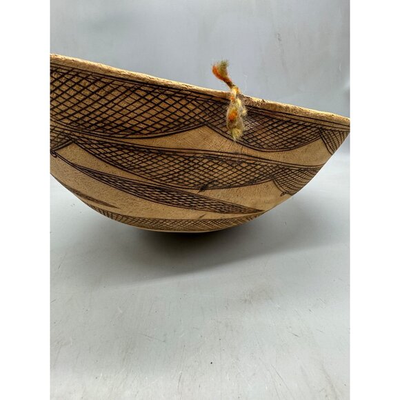 Handcrafted Gourd large Bowl With Intricate Black Geometric Designs 12x10" READ - Picture 3 of 12